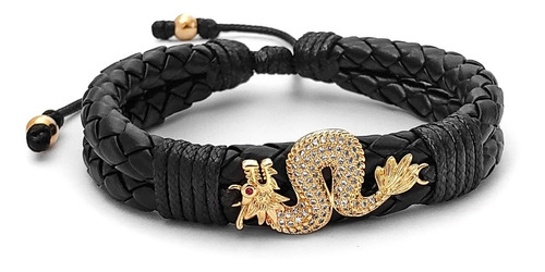 Pulsera Dragon Chino Cuero Trenzado Acero Iconic Store