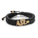 Pulsera Dragon Chino Cuero Trenzado Acero Iconic Store