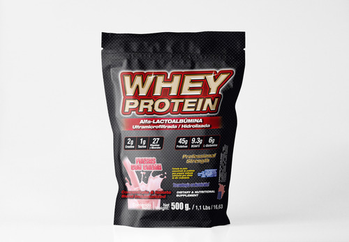 Proteina Whey Protein 500 Gr Bolsa 1.1 Lbs 4 Sabores 45g P/s Sabor Fresas Con Crema