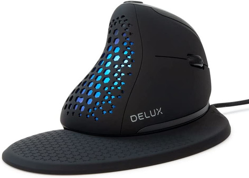 Delux Mouse Ergonomico Con Cable Y Rueda Para El Pulgar, Rgb