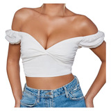 Crop Top Para Dama Moda De Hombros Descubiertos V-collar