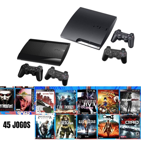 Playstation 3 Ps3 Play Usado Com 40 Jogos + 2 Controles