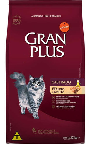 Ração Granplus Frango E Arroz Para Gatos Castrados Adultos