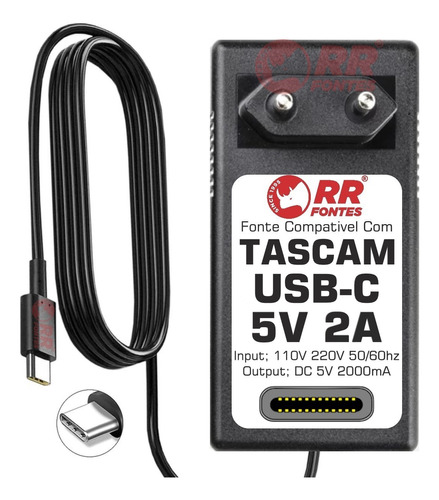 Fonte 5v Usb-c Para Gravador Portátil Tascam Portacapture X8