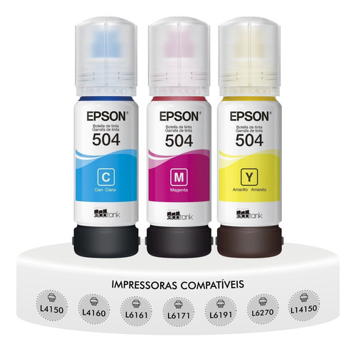 Kit 3 Tintas Epson Coloridas T504 L4150 L4160 L6161 L6171