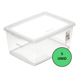 Kit 5 Caixa Organizadora 15l Ordene Design Moderno Cristal Cor Transparente