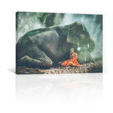 Cuadro Decorativo Canvas Zen Y Buda Niño Y Elefante Acostado