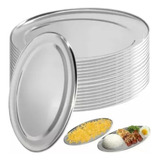  Kit 10 Bandejas Travessas Oval Aço Inox Porção Média 25cm