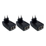 Kit C/ 3 Fonte Poe - Lan Compacta 12v 1a Conector Rj45 8p8c