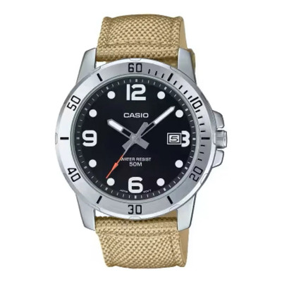 Reloj Casio Mtp-vd01c-5b Correa Tela Caqui Hombre Beige Plateado Negro Mtp-vd01c-5b | Envío gratis