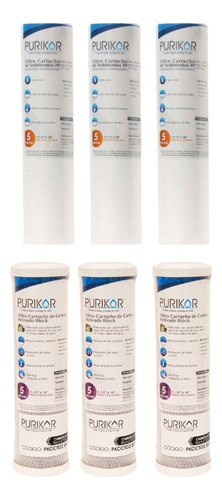 Purikor Kit De Cartuchos Estándar 2.5x10 3 Cartuchos De Carbón Activado 3 Filtros Cartucho De Polipropileno Termo Fusionado