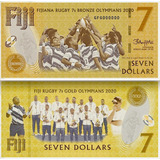 Billete De Fiji 7 Dollars Rugby Medalla Olimpica Bonze 2022