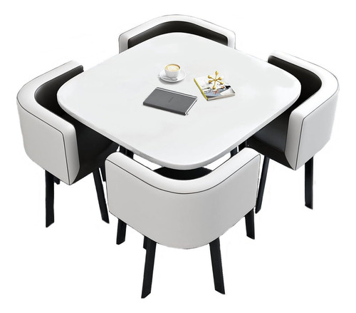 Juego De Mesa De Comedor Redonda De Madera Negra C/4 Sillas 