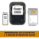 Mini Impressora Bluetooth + 2 Rolos Etiquetas 40x40