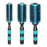 Kit 3 Escovas De Cabelo Profissionais Cerdas Mistas Azul 