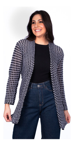 Kimono Xadrez Manga Longa Feminino Cardigan De Tricô Casaco