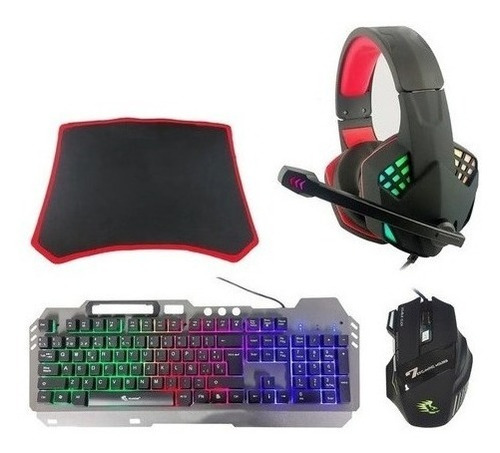 Kit Mouse Y Teclado Gamer K1099 Con Headset Y Mousepad 