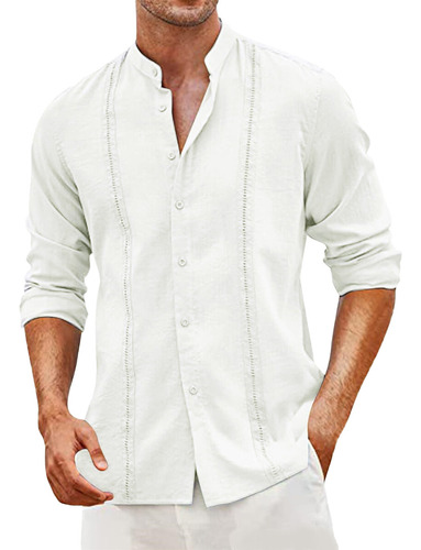 Camisas Casuales De Guayabera Cubana De Manga Larga Para Hom