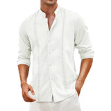 Camisas Casuales De Guayabera Cubana De Manga Larga Para Hom