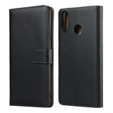 Funda De Piel De Vacuno Negra Para Samsung Galaxy A20s