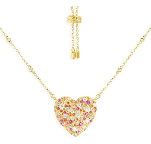 Collar De Corazón Dorado Multicolor Swarovski Elements