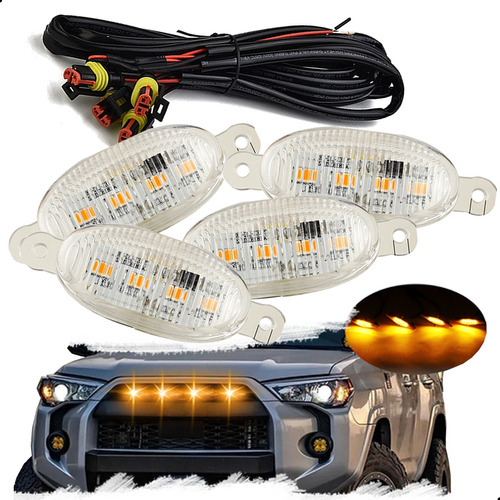 Kit 4 Luz Led Parrilla Universal Raptor Ámbar Con Cable Drl