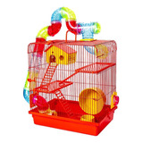 Gaiola Para Hamster 3 Andares Luxo Labirinto Vermelho