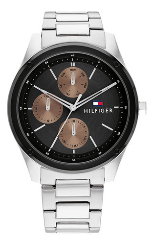 Reloj Para Hombre Tommy Hilfiger 1710534 Color De La Malla Plateado Color Del Fondo Negro