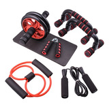 Kit De Gimnasio 6 En 1 Push Up Rueda Lazo Hand Grip Y Banda