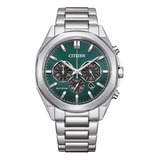 Reloj Citizen Ca459081x Hombre Eco Drive Cronógrafo Malla Plateado Bisel Plateado Fondo Verde