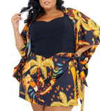 Kit Kimono Feminino Plus Size Estampado 2 Peças Conjunto