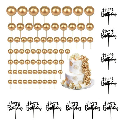 108 Bolas Set Decoración Pastel Para Cake Toppers Cumpleaño Dorado