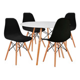 Comedor Mesa Eames Redonda Blanca 80cm + 4 Sillas Eames Negr