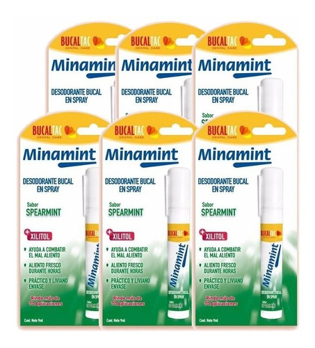 Pack De 6 Desodorante Bucal En Spray Minamint Spearmint