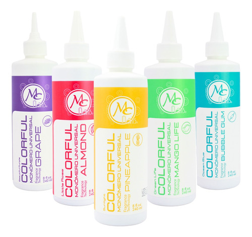 Pack 5 Monómeros 8oz Con Aroma Colorful Para Uñas Acrílicas