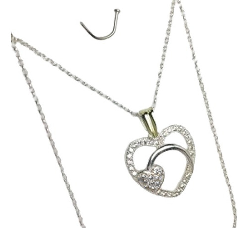 Conjunto Cadena Plata + Dije Plata Y Oro 18k Corazon Calado