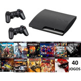 Playstation 3 Ps3 Play Usado Slim Com 40 Jogos + 2 Controles