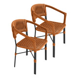  2 Cadeiras Poltrona Alumínio Tricô Náutico Jardim Piscina