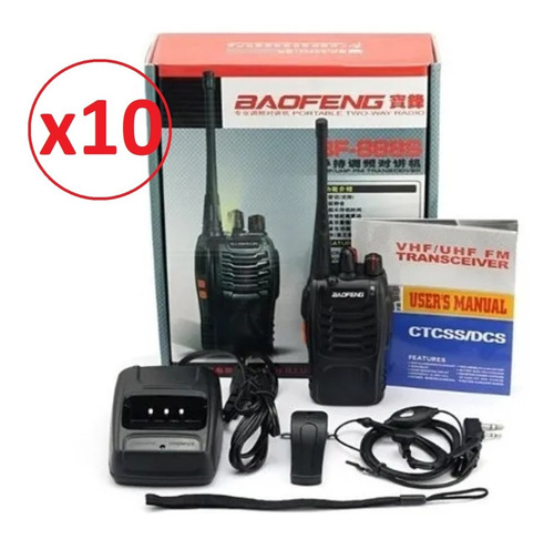 Pack 10 Radios Baofeng Uhfbf-888s 16ch Cargador Manos Libres