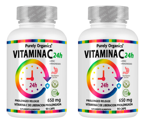 Purely Organics Combo 2 Vitamina C24h De Liberación Prolongada 90 Cápsulas