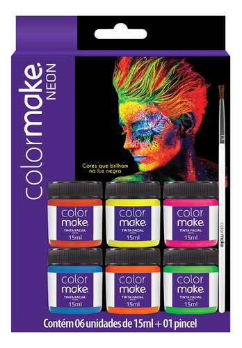 Maquiagem Artística Colormake Cartela Neon 6 Cores + Pincel