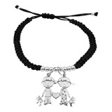 Pulsera Bolitas Pareja Niña Niño Grande Plata 925 Negra