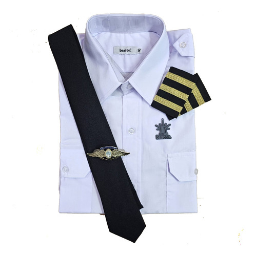 Camisa Piloto  + Corbata + Charretera Flex + Pin Aviador