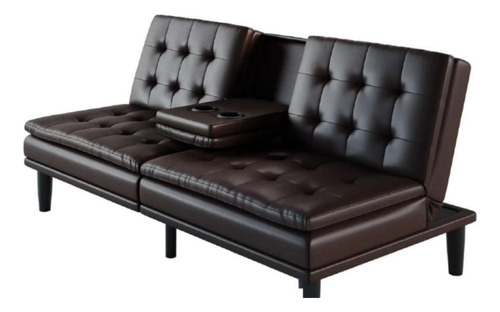 Hermoso Futón Ecocuero Sofa Cama Con Posa Vasos Sofacama