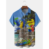 Camisa Hawaiana Unisex Parrots Coconuts, Camisa De Playa Par