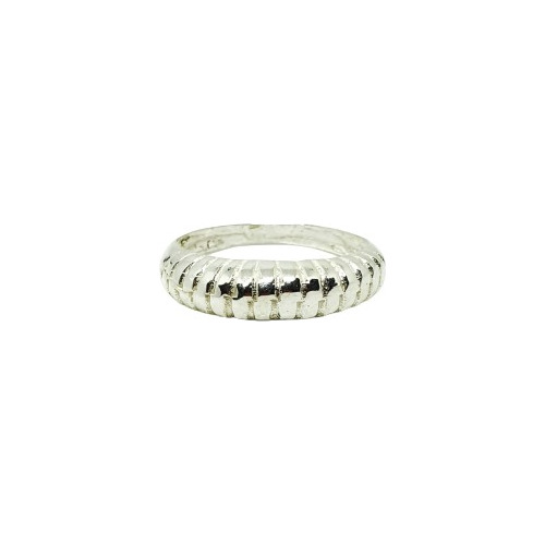 Anillo De Plata Rayado Bombe Pulido Fino Mujer Modrno R127