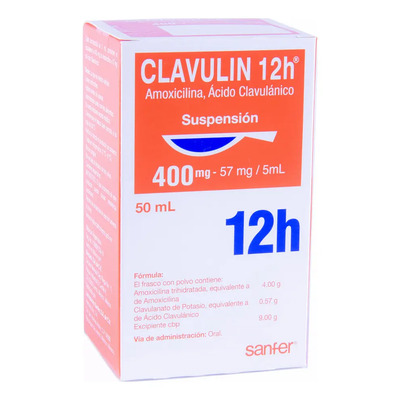 Clavulin 12h Suspensión Oral 400 Mg\u002F57 Mg\u002F5 Ml, 1 Frasco 50 Ml + Cuchara Dosificadora | Envío gratis