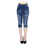 Calças Femininas Tipo Jeans Oco Estampado Cintura Alta E 849