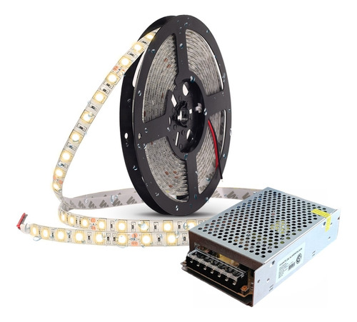 Tira Led 5050 Rollo 10 Metros Blanco Calido 12v Exterior + Fuente