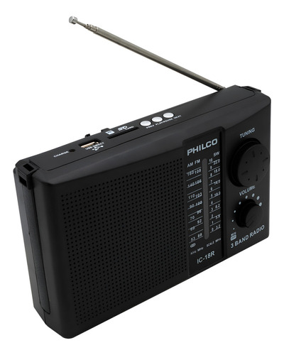 Radio Multibandas Philco Am/fm Icf-18r Recargable Color Negro